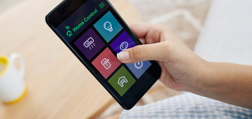 Woman using smart home app